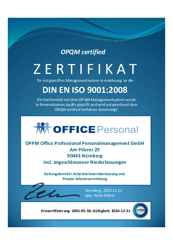 Zertifizierung nach OPQM