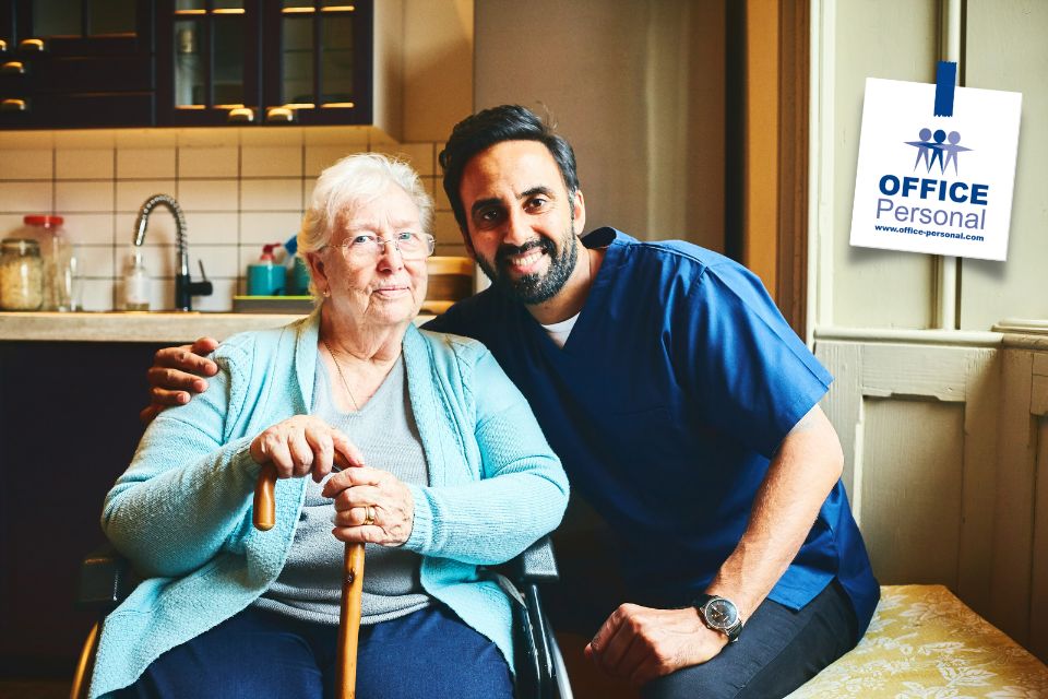 Pflegehelfer, ambulant, Mann, Seniorin, Küche