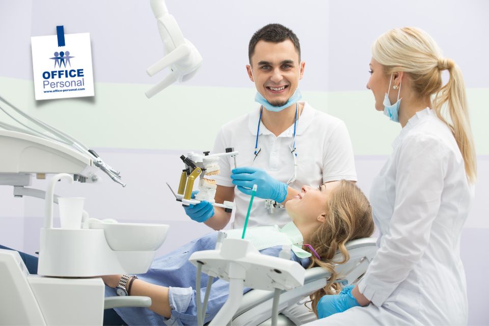 ZFA-Zahnmedizinische*r-Fachangestellte*r, Praxis, Zahnarztstuhl, Arzt, Patientin