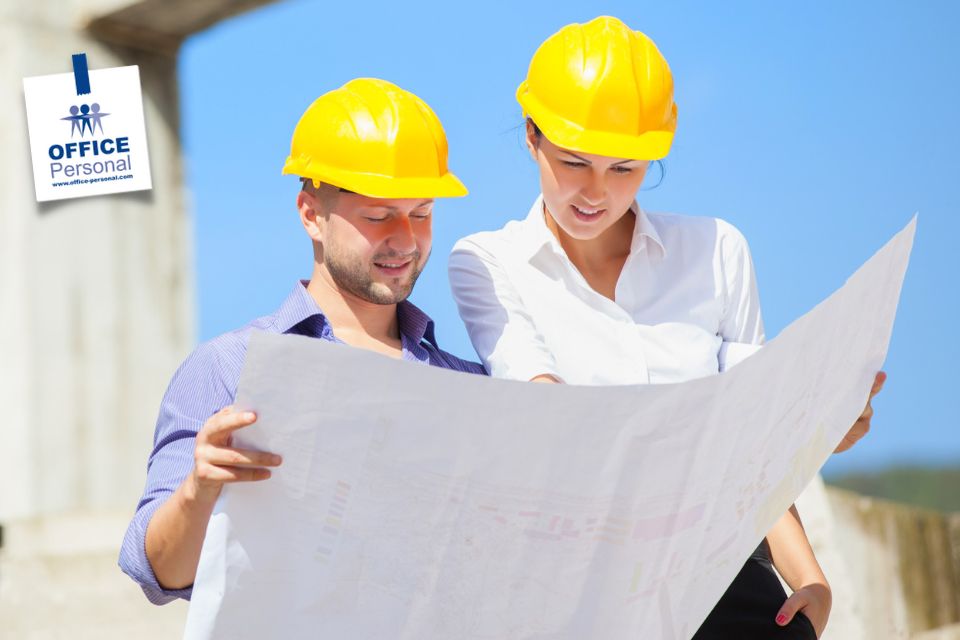 Bauleiter, Mann, Frau, Plan, Baustelle, Helm