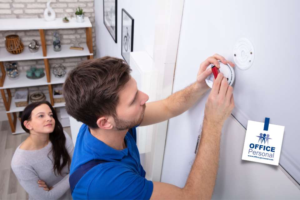Kundendiensttechniker, Elektriker, Rauchmelder, Mann, Monteur, Servicetechniker, Service